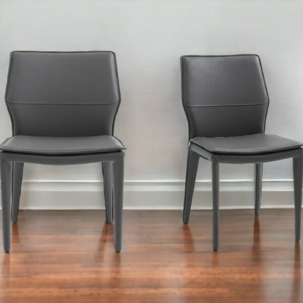 Set of Two Gray Slipcovered Upholstered Faux Leather Dining Side Chairs