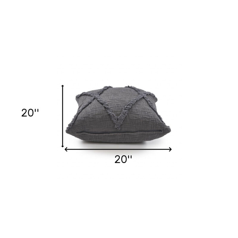 20" X 20" Dark Gray 100% Cotton Geometric Zippered Pillow - Image 9