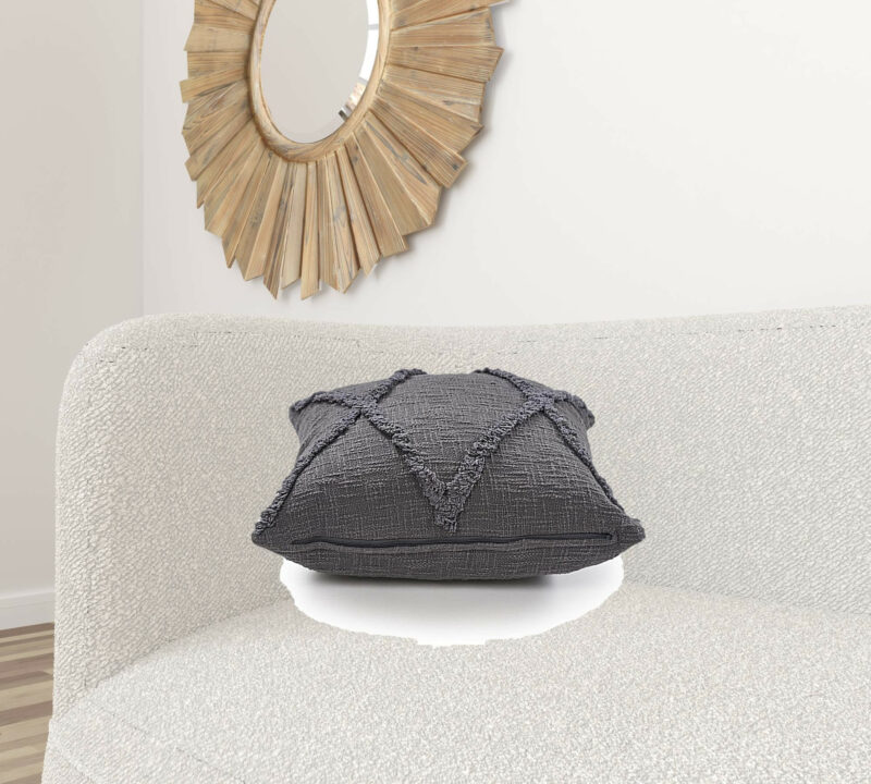 20" X 20" Dark Gray 100% Cotton Geometric Zippered Pillow - Image 5