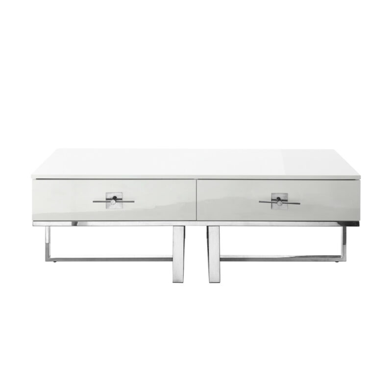 47" White And Silver Metallic Wood And Stainless Steel Coffee Table - Image 2