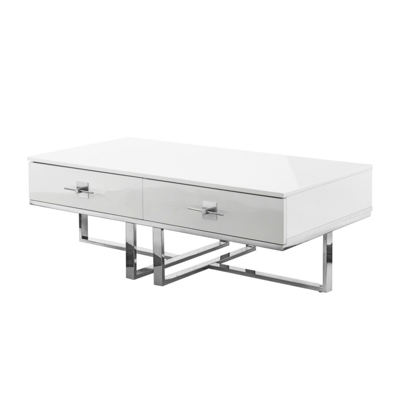 47" White And Silver Metallic Wood And Stainless Steel Coffee Table - Image 3
