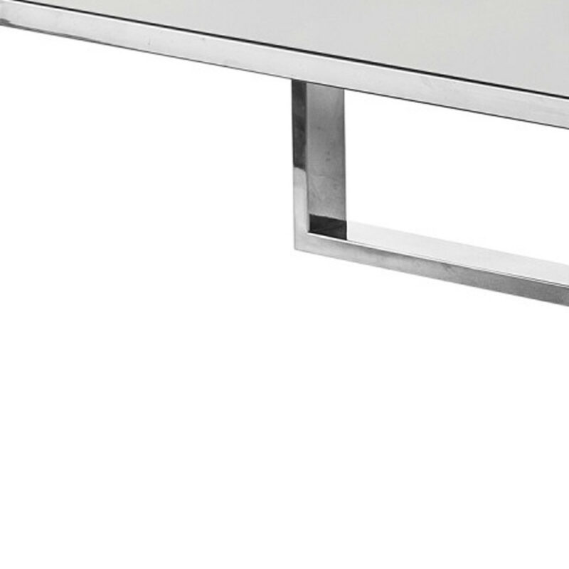 47" White And Silver Metallic Wood And Stainless Steel Coffee Table - Image 6