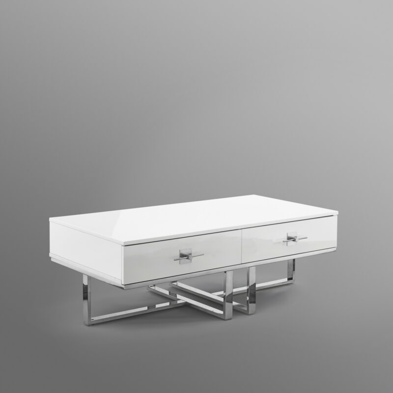 47" White And Silver Metallic Wood And Stainless Steel Coffee Table - Image 8