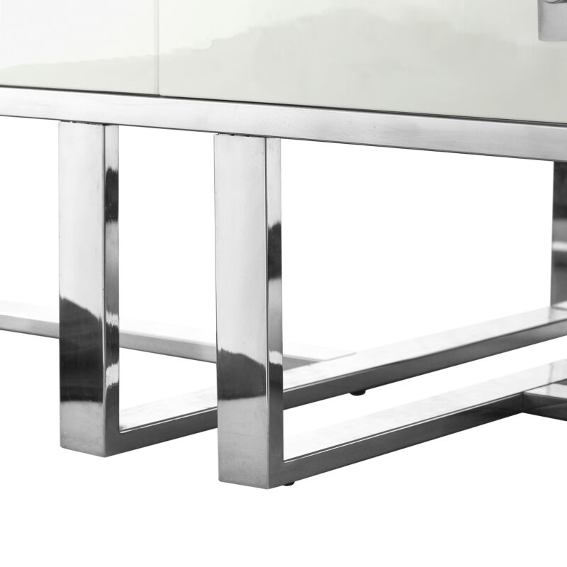 47" White And Silver Metallic Wood And Stainless Steel Coffee Table - Image 4