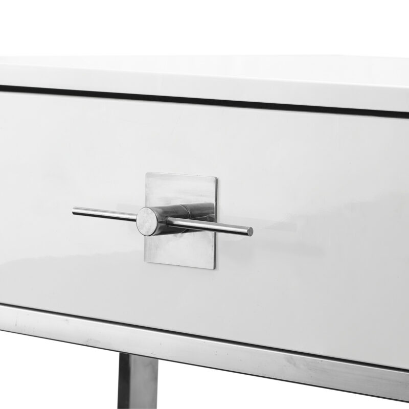 47" White And Silver Metallic Wood And Stainless Steel Coffee Table - Image 5
