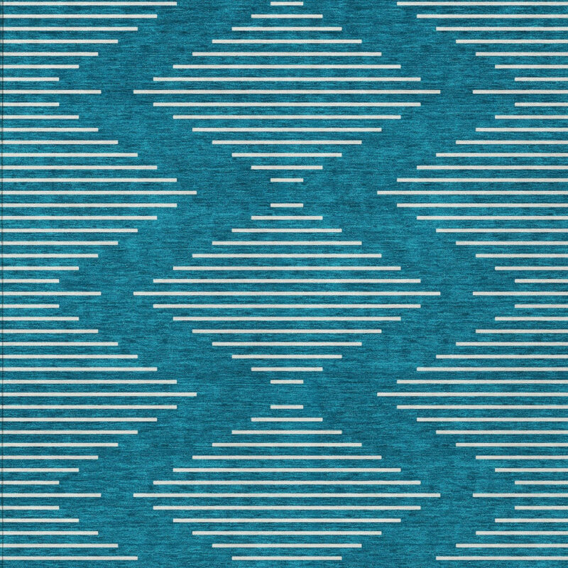 5' X 8' Teal Blue And Ivory Geometric Washable Indoor Outdoor Area Rug - Image 7