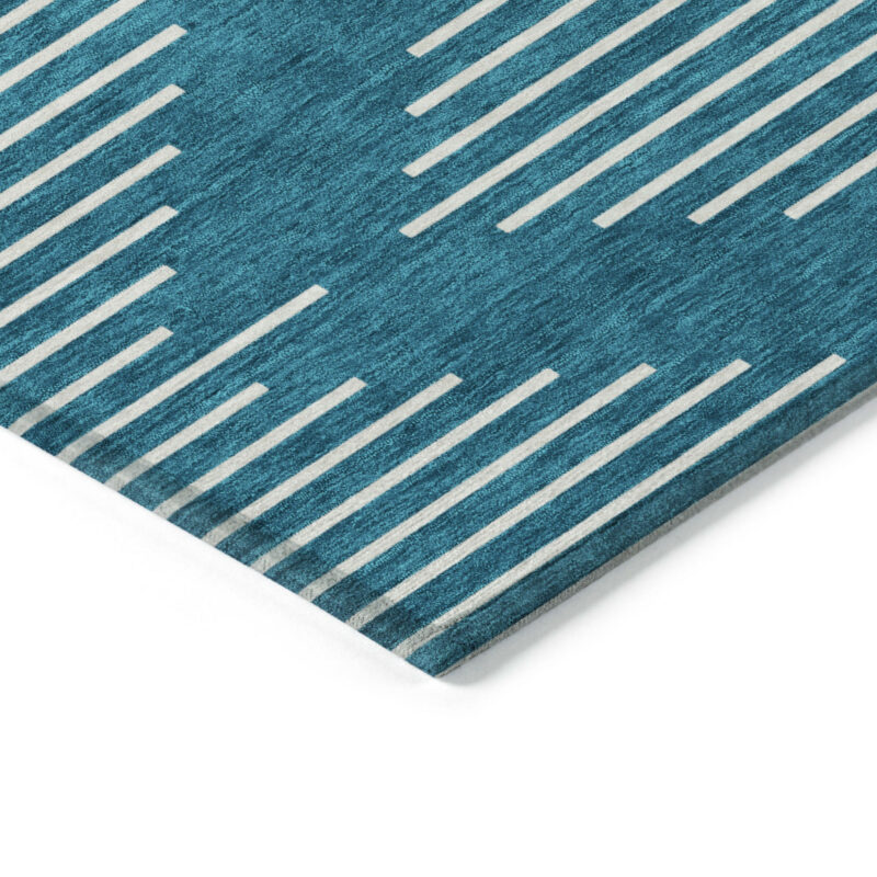 5' X 8' Teal Blue And Ivory Geometric Washable Indoor Outdoor Area Rug - Image 4