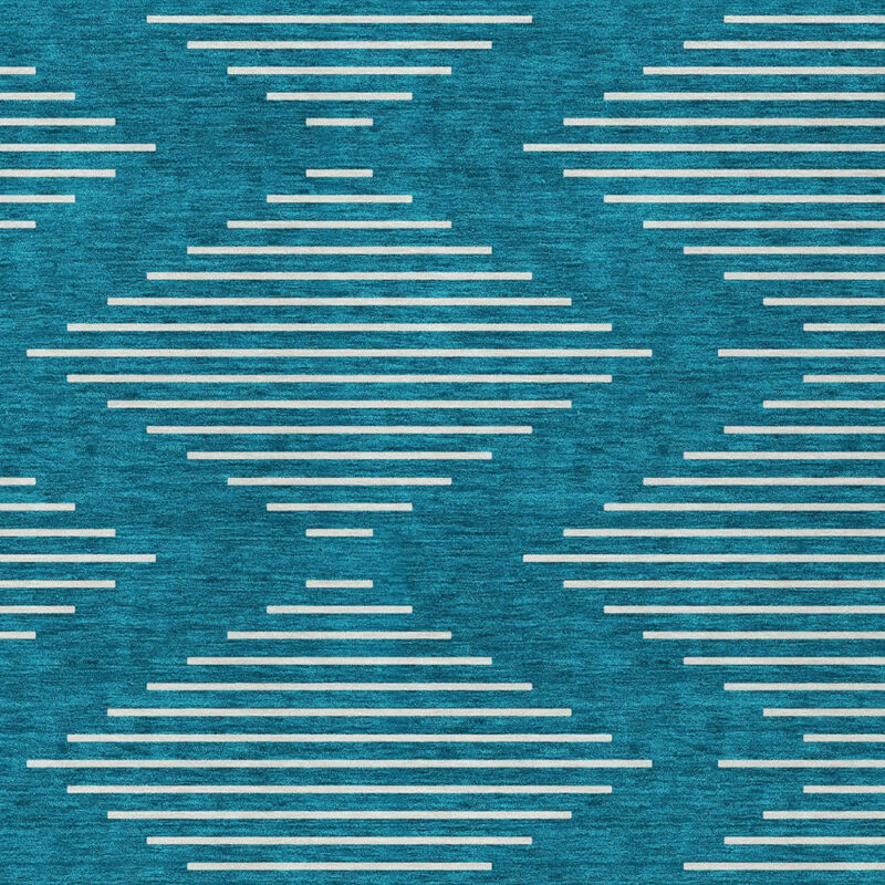 5' X 8' Teal Blue And Ivory Geometric Washable Indoor Outdoor Area Rug - Image 6