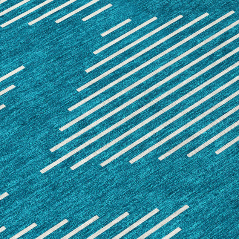 5' X 8' Teal Blue And Ivory Geometric Washable Indoor Outdoor Area Rug - Image 5