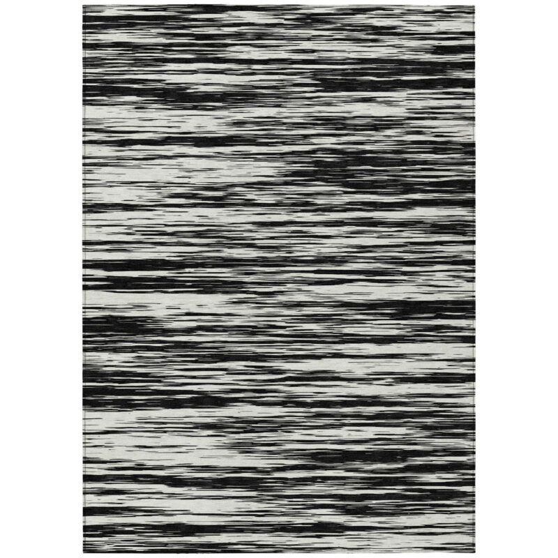 10' X 14' Black And Ivory Abstract Washable Indoor Outdoor Area Rug - Image 2