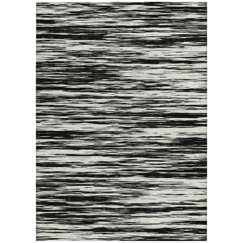 10' X 14' Black And Ivory Abstract Washable Indoor Outdoor Area Rug - Image 5