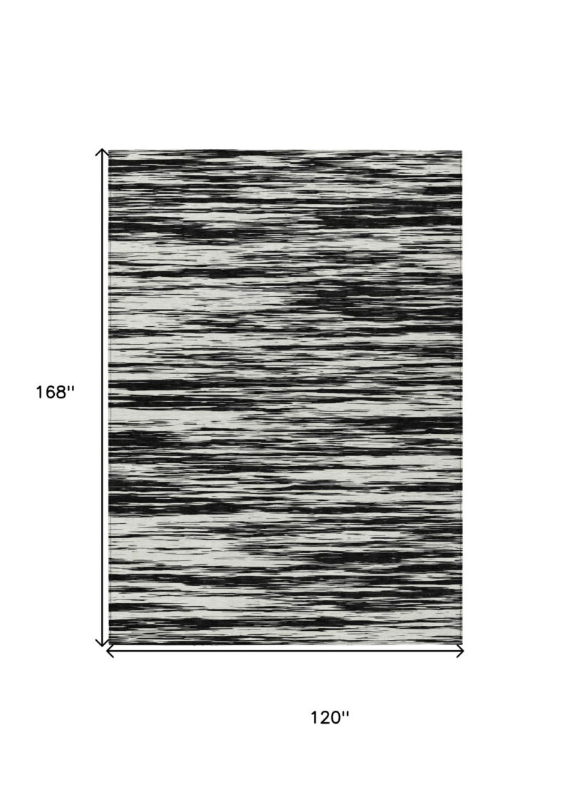 10' X 14' Black And Ivory Abstract Washable Indoor Outdoor Area Rug - Image 3