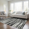 10' X 14' Black And Ivory Abstract Washable Indoor Outdoor Area Rug - Image 8