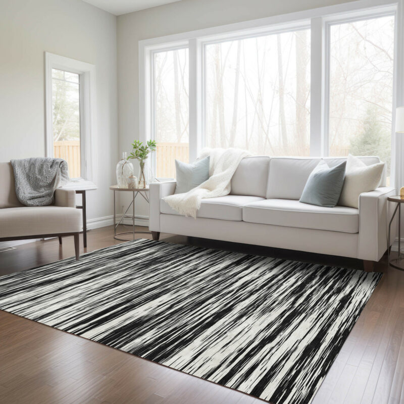 10' X 14' Black And Ivory Abstract Washable Indoor Outdoor Area Rug - Image 8