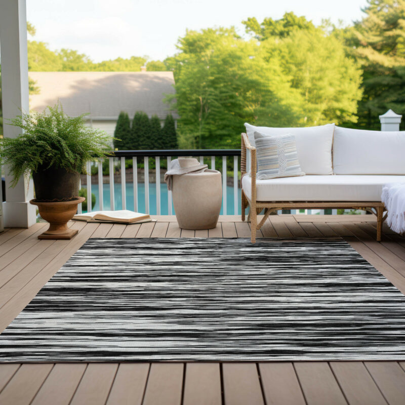 10' X 14' Black And Ivory Abstract Washable Indoor Outdoor Area Rug - Image 9